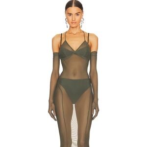 Norma Kamali Low Back Slip Fishtail Gown in Celadon SIZE MEDIUM/38/GLOVES XS/SM